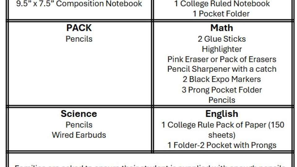 School Supply List