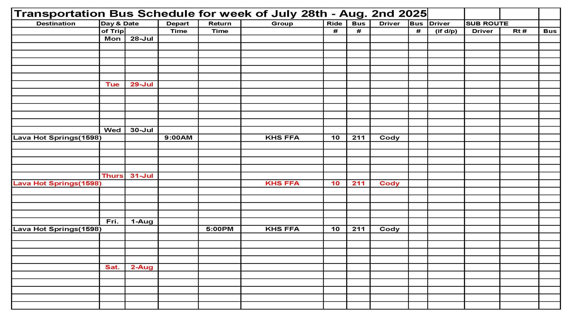 Transportation this week