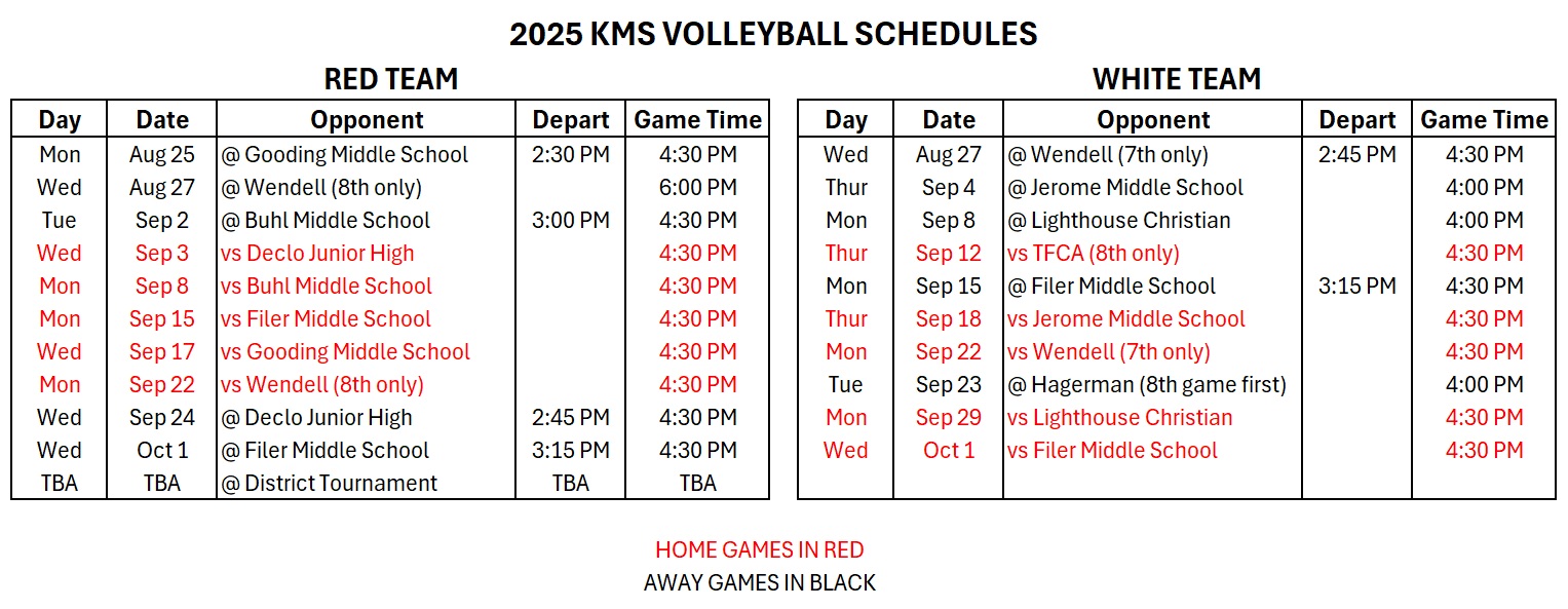 KMS Volleyball Schedule