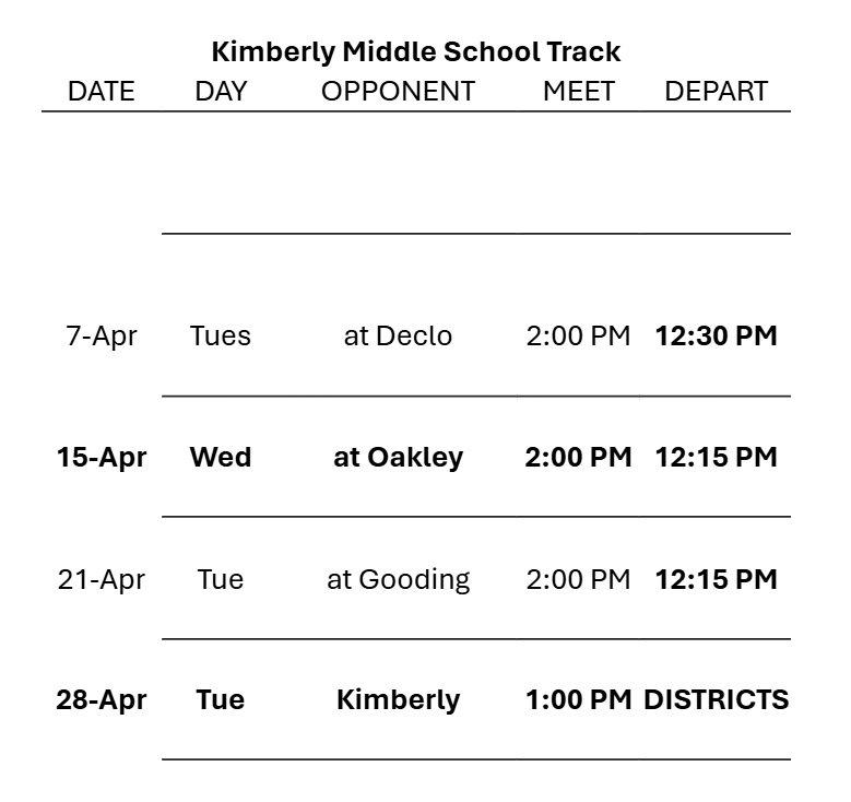 KMS Track & Field Schedule