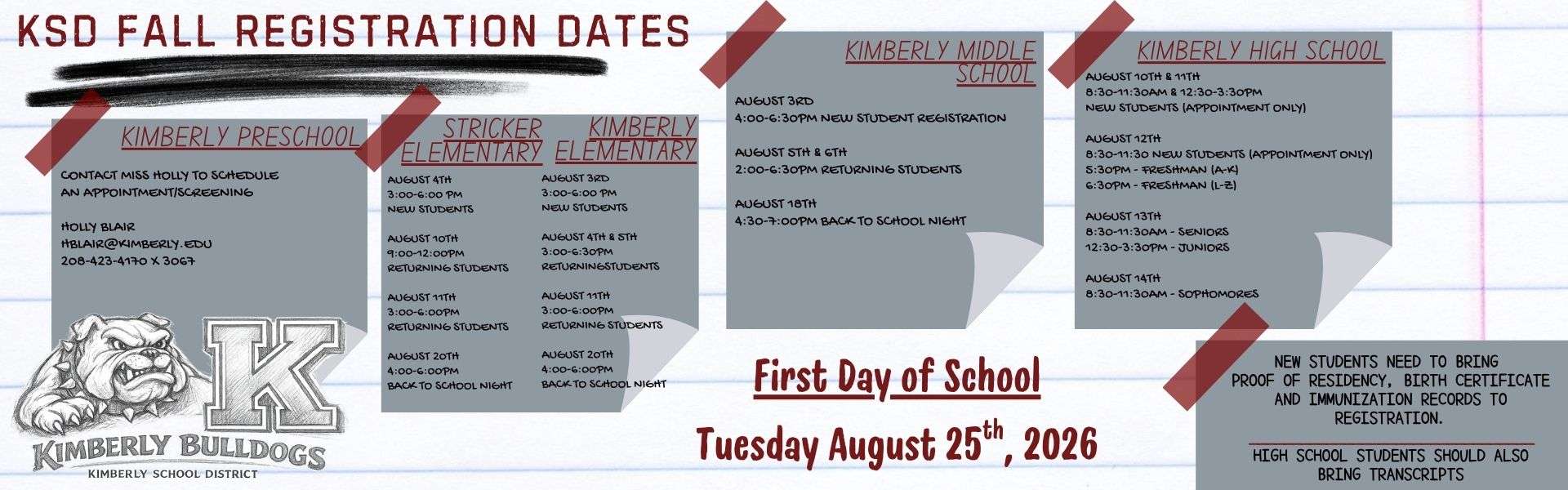 Back to school Registration Dates - All Schools