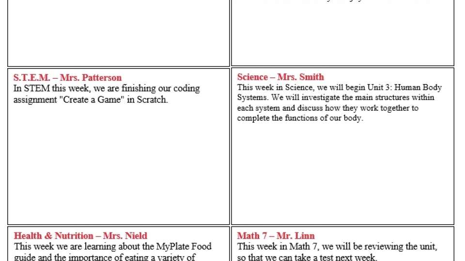 Weekly Update Oct 5 - 9