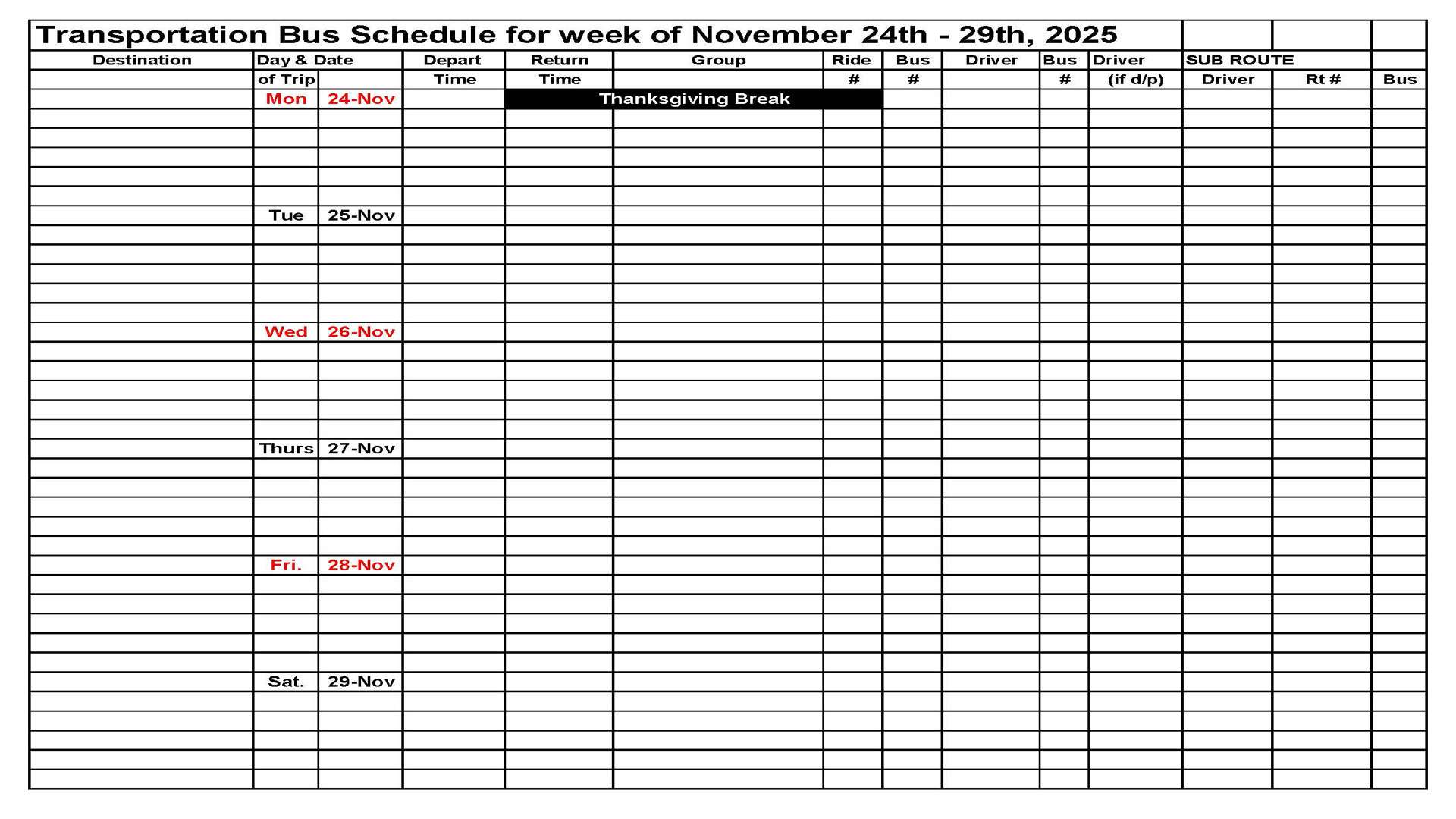 Transportation this week