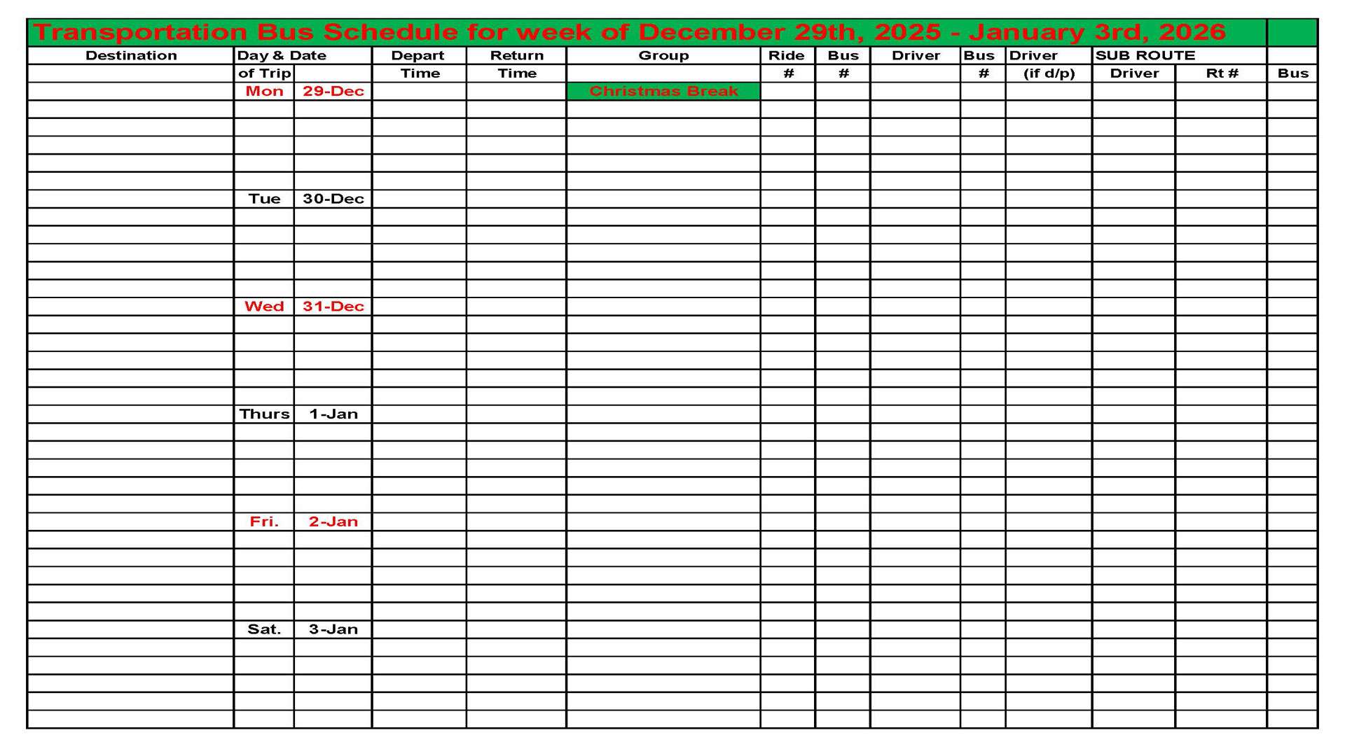 Transportation This Week