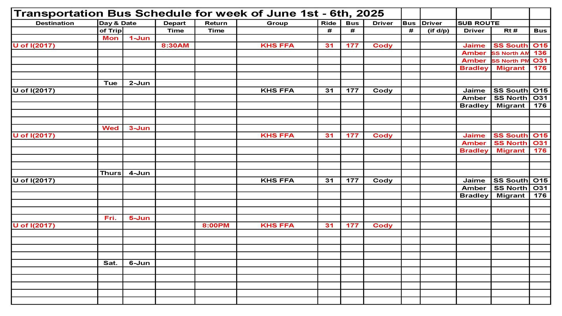 Transportation This Week