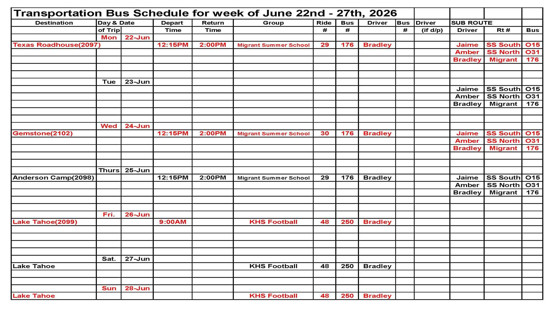 Transportation This Week