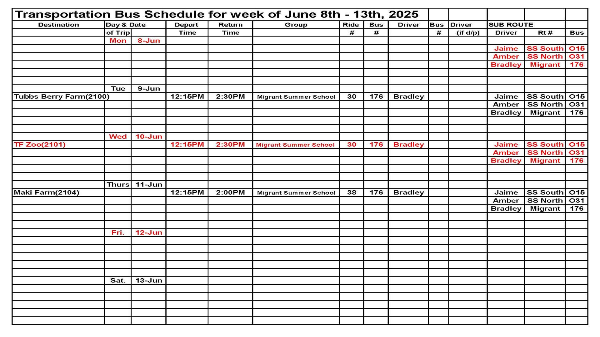 Transportation This Week