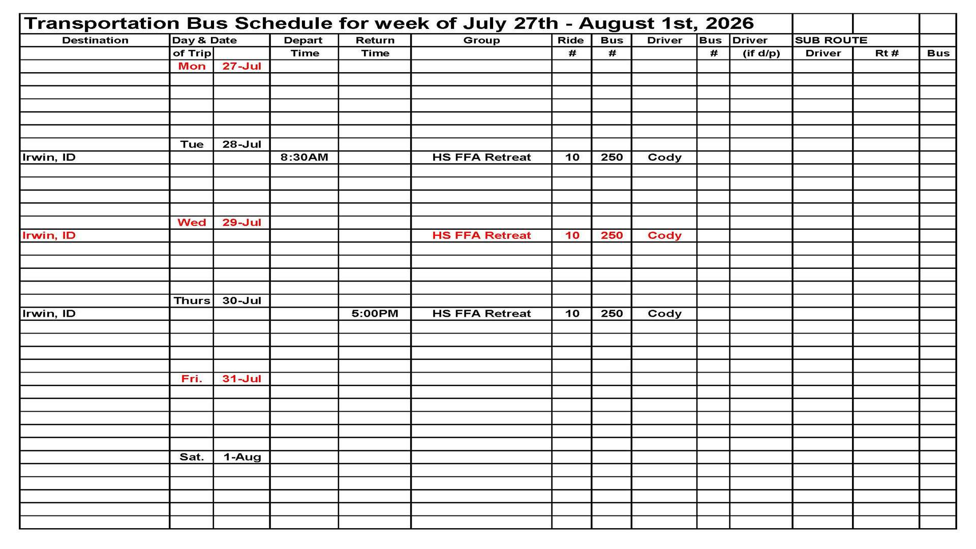 Transportation This Week
